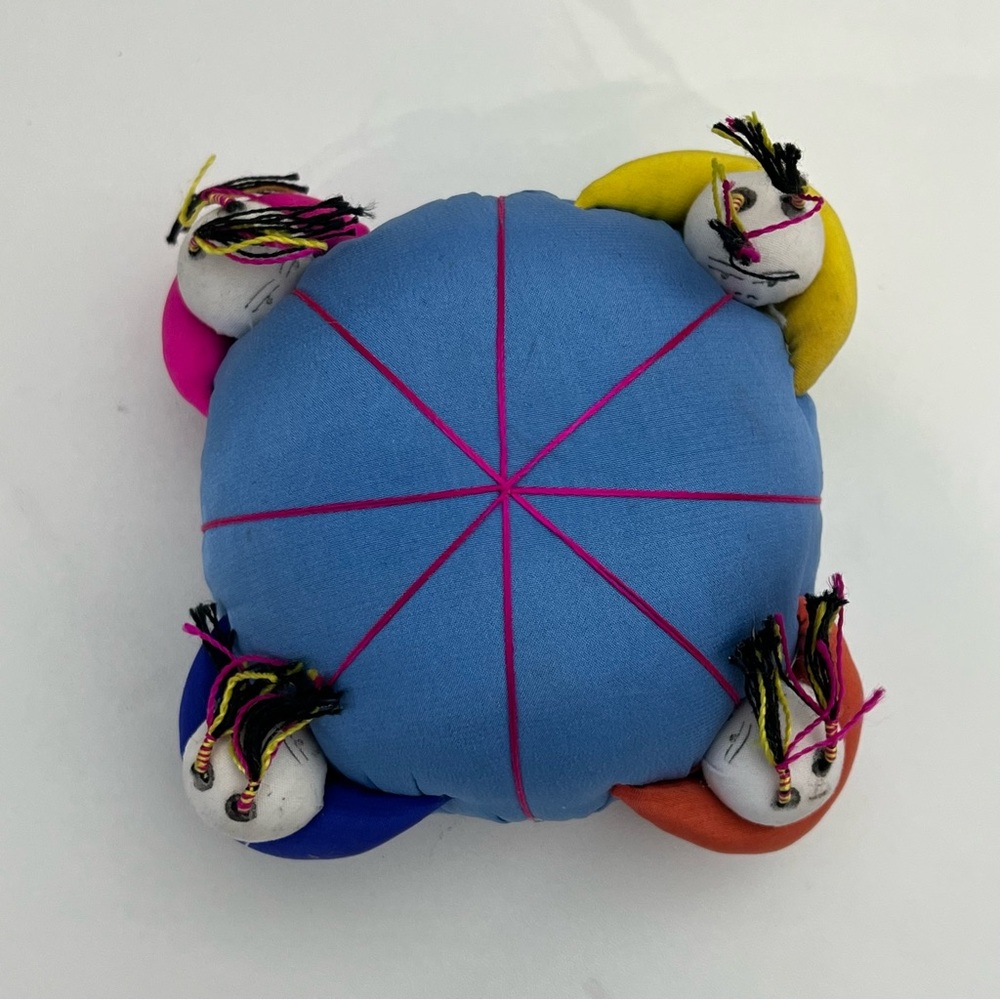 Vintage Sumo Asian Folk Art Doll Pincushion Handmade Multicolor